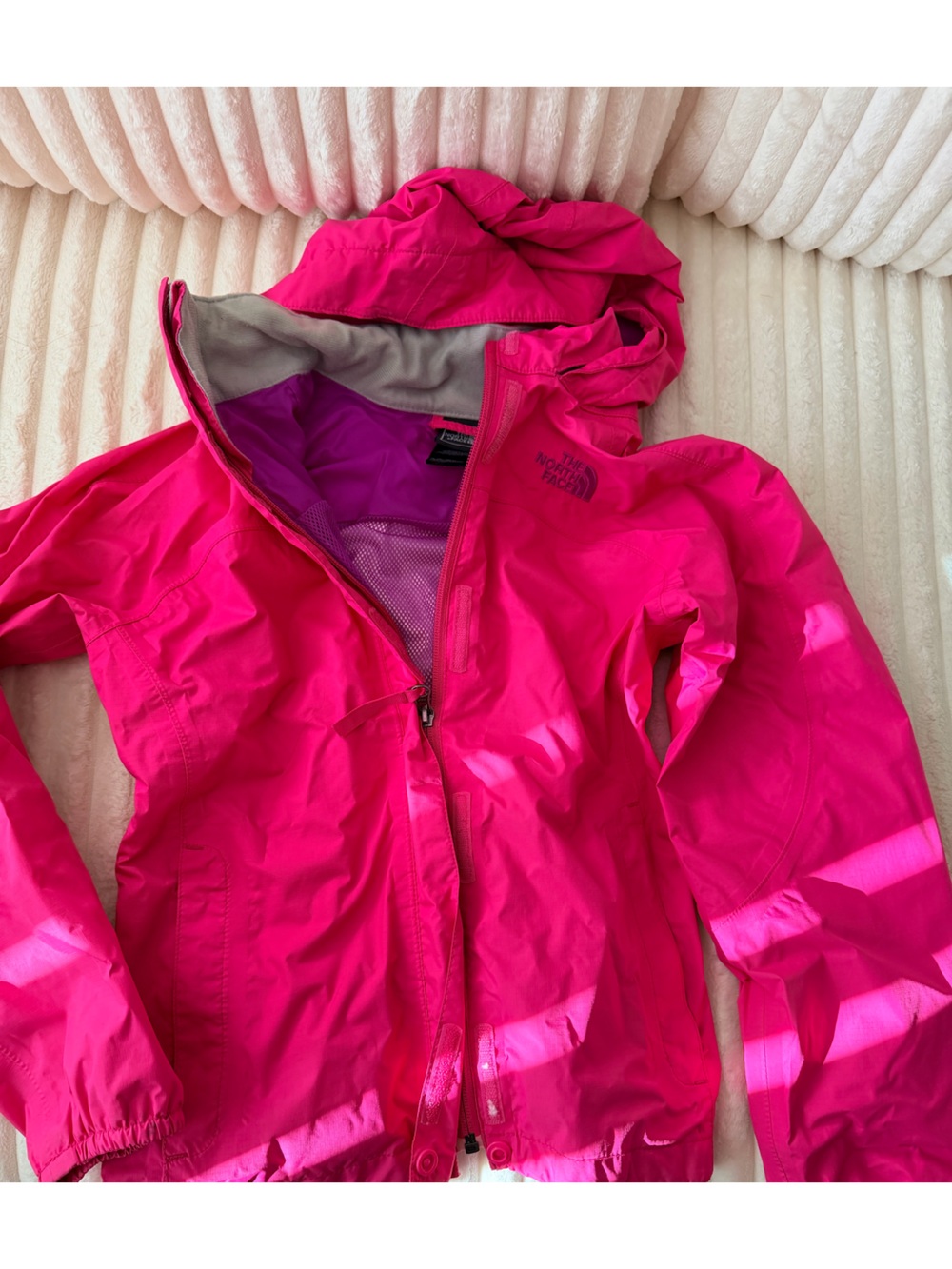 The North Face Girls' Bright Pink Rain Jacket with Hood